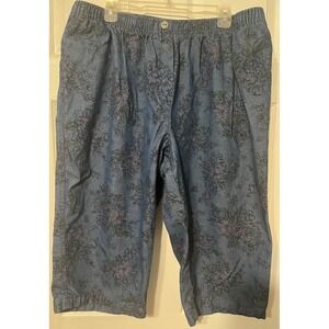Woman‎ Within 24W Petite Floral Denim Capri Pants Elastic Waist Pockets